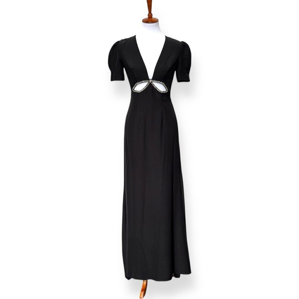 Ieena for Mac Duggal Black Rhinestone Bow Cutout Column Gown Women’s Size 2